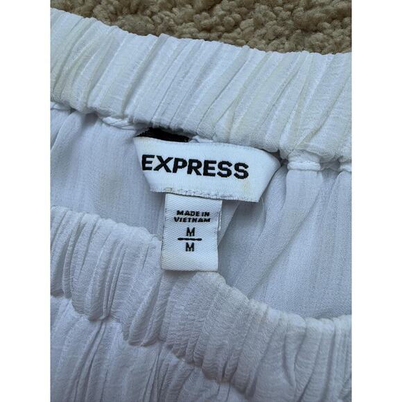 Express Pleated Sheer Off The Shoulder Peplum Top Pearl White Womens Medium - Picture 5 of 8